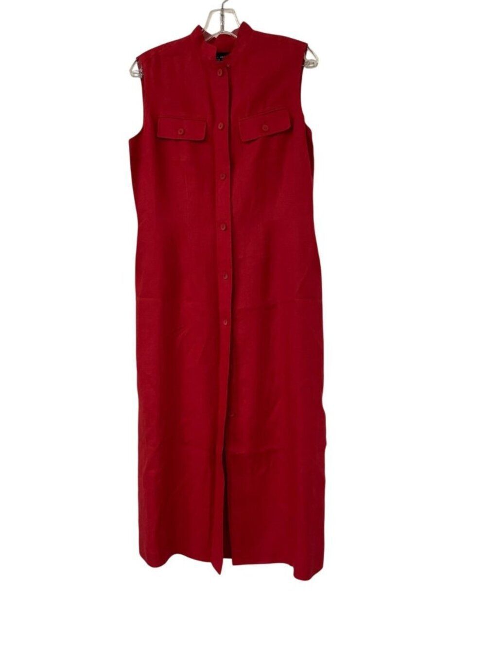 Linda Allard Ellen Tracy Women Shirt Dress 6 Red Linen Sleeveless Button Up Midi